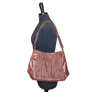 Elliott Lucca Woven Leather Shoulder Bag Hobo Purse Satchel Brown
